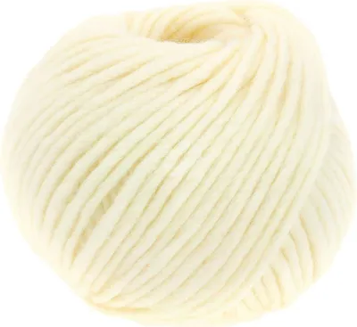 A ball of cream-colored yarn.