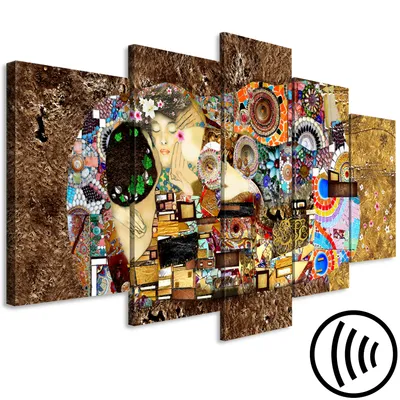 Image de Tableau acoustique Gustav Klimt 200 x 100 cm Tableaux Mousse acoustique Absorbeur acoustique haute performance Isolation acoustique Toile 5 pièces Tableau mural Acoustique intérieure Isolation acoustique l-A-0060-b-m