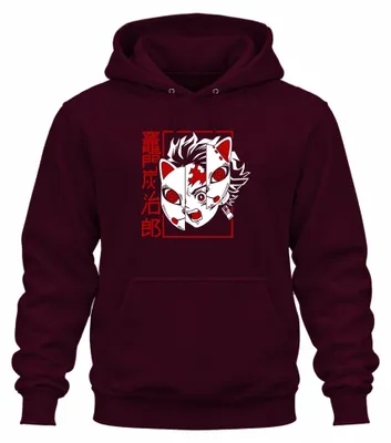 Productafbeelding van Tanjiro Kamado Kimetsu no Yaiba, vossenmasker, anime, cadeau, uni, hoodie, sweater, bordeauxrood, XXL