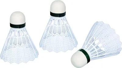 Produktbild von Idena - Federball in weiß, 3er Set, aus Kunststoff, mit Schaumstoffspitze, in runder Transportdose, Ersatzzubehör für jedes Badmintonspiel