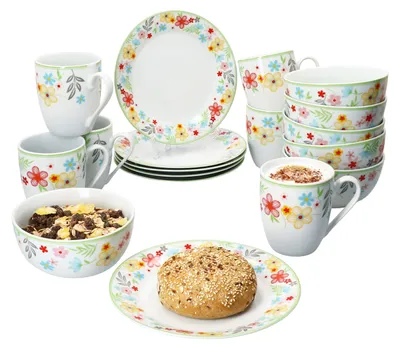Zdjęcie produktu dla 18-częściowy zestaw śniadaniowy Variant Blümchen porcelana 6 osób talerz miska kubek