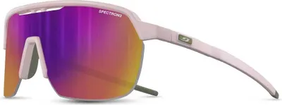 A pair of sports sunglasses with mirrored lenses.