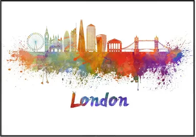 Produktbild von Wallario Wandbild Städte als Aquarell - Skyline von London, Größe: 70,30 x 100,30 cm, Poster mit schwarzem Aluminiumrahmen