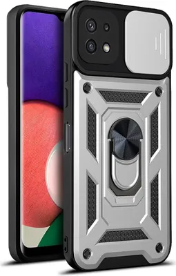 Produktbild von Galaxy A22 5G Hülle mit 360° Drehbarer Magnetische Ring Ständer Halter Dia Kameraschutz TPU Bumper Silikon Schutzhülle für Samsung Galaxy A22 5G Silber