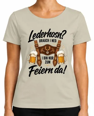 Produktbild von Lederhosn Brauch i ned I bin nur zum Trachtenshirt Lederhose Wiesn Damen T-Shirt, Natur, M