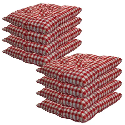 Produktbild von Stuhlkissen 38x38 cm ComfySeat - Sitzkissen mit 6 cm Comfort Sitzpolster - Indoor & Outdoor, Farbe:Karo-Rot, Set:8er Set