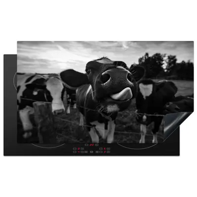 Obrázek produktu pro KitchenYeah® Krycí deska na sporák černá - bílá - kráva - zvířata, 91x52cm, dekorace do kuchyně, keramická krycí deska, krycí deska na varnou desku