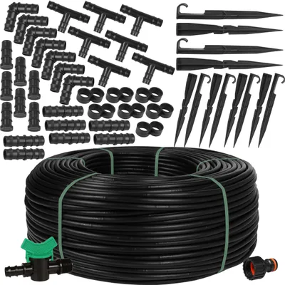 Produktbild von Schwarzer Tropfschlauch Bewässerungssystem 16mm/1,6 LPH EU, 100m+Zubehör