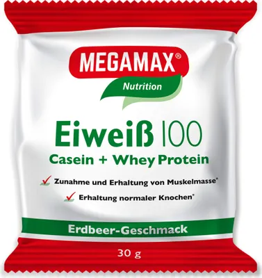 Obrázek produktu pro MEGAMAX Nutrition Protein 100 Powder s příchutí jahody, 30 g prášku