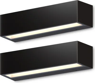 Produktbild von Calex Modena Wandleuchte, Downlight, Innen & Außen, Integriertes LED, Warmweißes Licht, 26 cm, Wasserdicht, Schwarz, 2-Pack