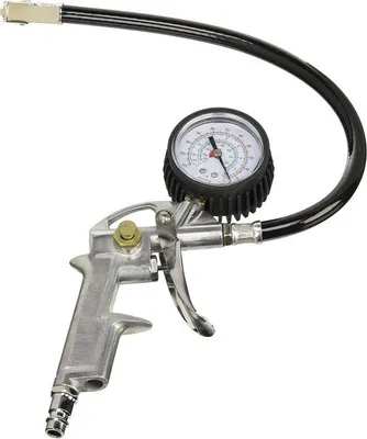 Image de Pompe à pneus avec manomètre - Pistolet à air - Vélo, voiture, camion - Pour compresseur, pompe à pneus avec manomètre