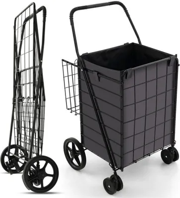 Image de Chariot de magasinage COSTWAY TA10047DK, pliable, à roulettes, avec sac amovible, capacité de 40 kg, chariot polyvalent - B