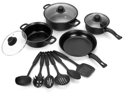 Produktbild von Herzberg HG-04241: 13-teiliges Antihaft-Kochgeschirr-Set mit Nylon-Kochlöffel-Set