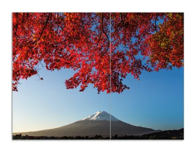 Produktbild von Wallario Herdabdeckplatte aus Glas, Größe 70 x 52 cm 2-teilig, Motiv Vulkanpanorama im Herbst