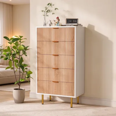 Productafbeelding van INONEFT Kommode met 5 laden, ladekast met geribbelde voorzijde, opbergkast voor woonkamer en slaapkamer, 60x34x110cm