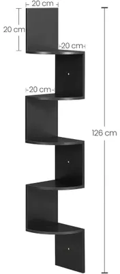 Image de Étagère d'angle - Étagère murale en zigzag - 5 niveaux - Bois - À assembler soi-même - Noir