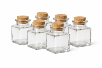 6er Set quadratische Glasfläschchen 80 ml – mit Korken für Öl, Essig und Sirup