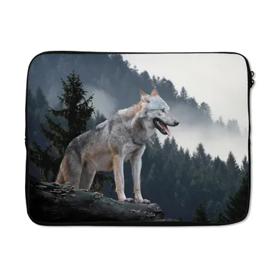 Produktbild von MuchoWow® Laptop Hülle 17 Zoll Laptoptasche Wolf - Tier - Wald - Zipper - Schutzabdeckung