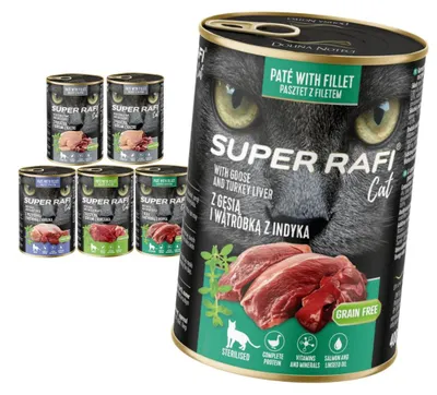 Zdjęcie produktu dla Super Rafi Cat 6x400g Bezzbożowa Mokra Karma Dla Kotów Mix 4 Smaków