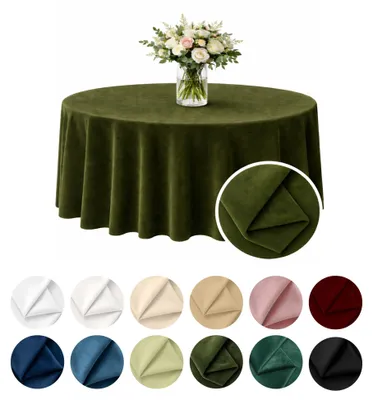Produktbild von MEBLE ODNOWA, Runder Tischdecken-Bezug, Matter Samt-Tischdecke, Waldgrün, Khaki, Ø 320 cm, Velours, Bankett und Hochzeitstischdecke, Tischschutz, Elegant, Formstabil, Elastisch, Strapazierfähig, Maschinenwaschbar