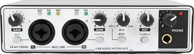 Produktbild von Typ C Sound Interface 24 Bit 192 kHz XLR-Eingang 48 V Phantomspeisung für Aufnahmen, Streaming und Podcasting Schwarz Weiß