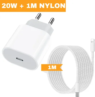 Produktbild von Für Original Apple iPhone 20W USB-C Ladegerät +1m Nylon USB-C Lightning Kabel für iPhone 13
