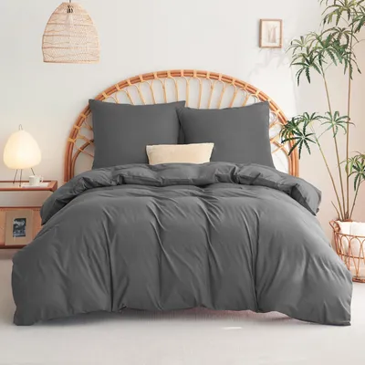 Produktbild von WAVVE Bettwäsche 155x220 3teilig Anthrazit - Mikrofaser Bettbezug 155x220 cm + 2 Kissenbezüge 80x80 cm,  Bettwäsche-Sets mit Reißverschluss, Weich und Bügelfrei, Grau