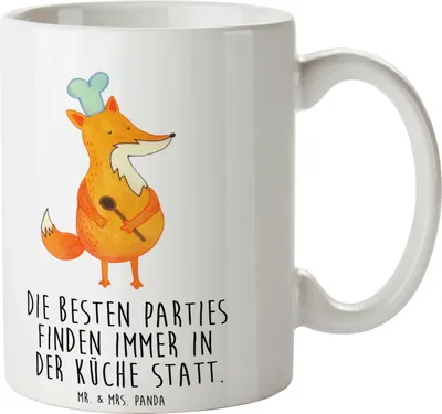 Produktbild von Mr. & Mrs. Panda Trinkbecher Fuchs Koch - Weiß - Geschenk, Kaffeebecher, Bäcker, Chefkoch, Becher, Hungrig, Keramiktasse, Kaffeetasse, Tasse mit Spruch, Lustig