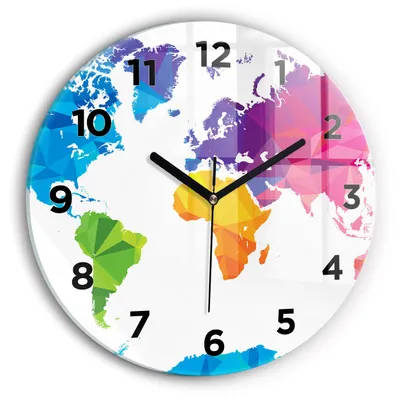 Produktbild von Wallfluent Wanduhr – Stilles Quarzuhrwerk - Uhr Dekoration Wohnzimmer Schlafzimmer Küche - Zifferblatt - schwarze Zeiger - 30 cm - Abstrakte Weltkarte