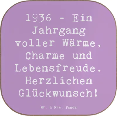 Produktbild von Mr. & Mrs. Panda Holzuntersetzer Spruch 1936 Geburtstag - Lavendeltraum - Geschenk, Untersetzer Glas, für Gläser, Coaster, wertvolle Erinnerungen, Glückwunsch, Jahrgang