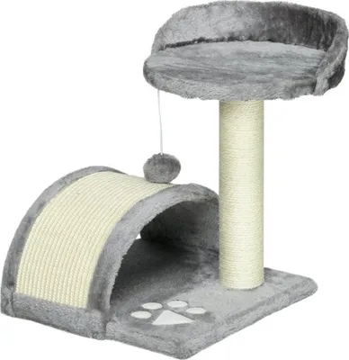 Immagine prodotto di Tiragraffi 46 cm Piccola torre per gatti con cuccia, pallina, corda in sisal, piattaforma rialzata, tiragraffi, albero per arrampicarsi, per gatti fino a 4 kg, grigio