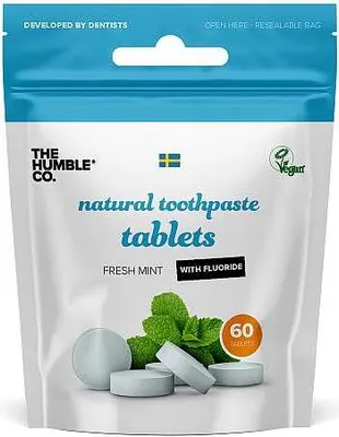 Obrázok produktu pre Humble tablety na zubnú kefku svieža mäta s fluoridom 60 kusov