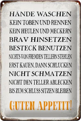 Produktbild von Blechschild Spruch 20x30cm Hände waschen guten Appetit