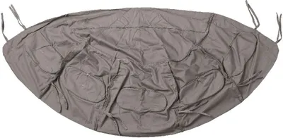 A taupe-colored hammock chair cushion is laid out flat against a white background.