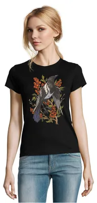 Produktbild von Damen Rabe Krähe Vogel Preiselbeere Pflanzen Wald Fun Motiv
