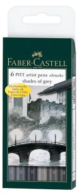 Produktbild von FABER-CASTELL Tuschestift PITT artist pen 6er Etui "Shades of grey"