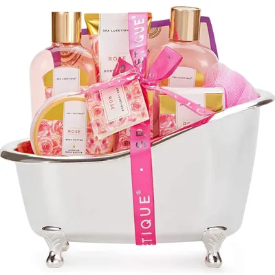 Produktbild von Wellness Set für Frauen 8-teilig Rosenduft Bade Geschenkset mit Deko Badewanne