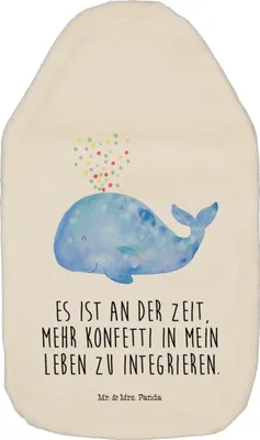Produktbild von Mr. & Mrs. Panda Wärmflasche Wal Konfetti - Weiß - Geschenk, Wale, Wärmflaschen, Meer, mit Bezug, Motivation, Wärmekissen, Abnehmen, Diät, Flauschige, Geburtstag