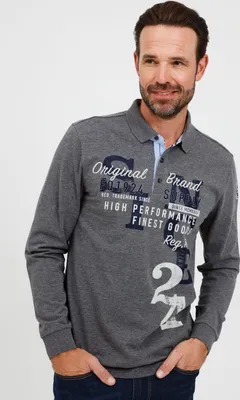 Produktbild von FQ1924 FQRagnvald Herren Longsleeve Langarmshirt Shirt mit Polo-Kragen und Print aus 100% Baumwolle
