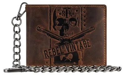 Zdjęcie produktu dla Greenburry skórzany portfel na łańcuszku brązowy REBEL of VINTAGE skull skull wallet