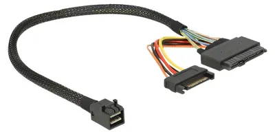 Produktbild von DeLOCK 84823, 0,3 m, SFF-8643, SFF-8639 + SATA 15-pin, Schwarz, Polybag