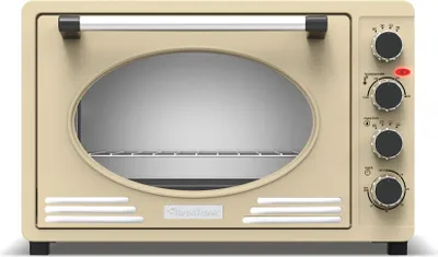 Obrázek produktu pro Mini trouba TurboTronic s konvekcí a rožněm 45 litrů, včetně plechu na pečení, 2000W Mini stolní trouba kempingová trouba na pizzu malá/velká vintage retro krémová