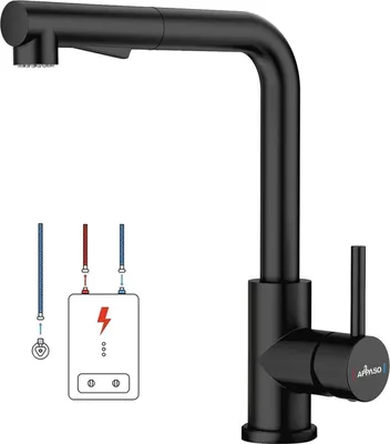Immagine prodotto di Miscelatore a bassa pressione, nero, 2 tipi di getto, estraibile, acciaio inox 304, rubinetto per lavello