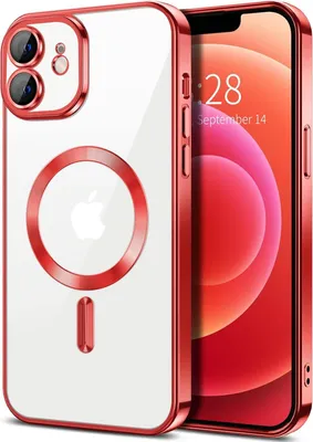 Immagine prodotto di Custodia magnetica trasparente per iPhone 12, compatibile con MagSafe, custodia protettiva galvanica con protezione della fotocamera Rosso