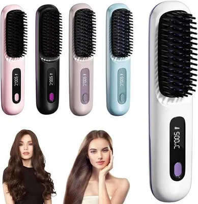 Produktbild von Kabelloser Glättbürste – Mini-Glätteisen – Haare unterwegs stylen – Technologie mit negativen Ionen – 20 cm Länge – Weiß