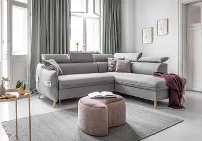 Produktbild von MIUFORM Sweet Harmony - Ecksofa mit Bettfunktion und Bettkasten L-FORM RECHTS - 253x208cm - Hellgrau - Sofa Schlafsofa Couch