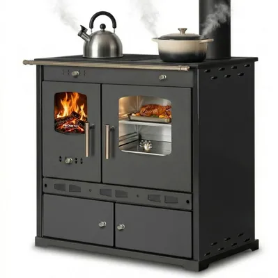 Produktbild von Küchenofen Holzherd ECO LUX INOX, Edelstahlbackfach, schwarz, rechte Version