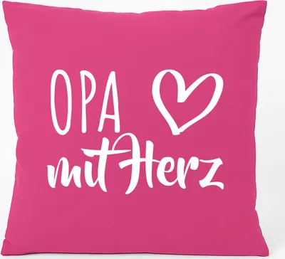 Produktbild von Huuraa Kissen Opa mit Herz 40x40cm mit Füllung Fuchsia Baumwolle Dekokissen Geschenkidee