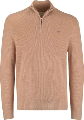 Produktbild von Gant Pullover Baumwolle einfarbig beige normaler Schnitt mit halbem Reißverschluss