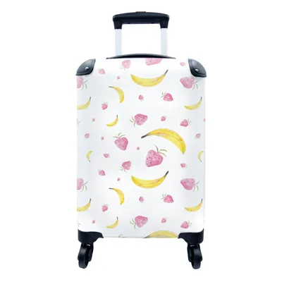 Produktbild von MuchoWow® Koffer Handgepäck Trolley Rollkoffer Kleine Reisekoffer mit 4 Rollen - Banane - Erdbeere - Aquarell - Cabin Size < 55x40x23 cm & 55x40x20 cm - Fotokoffer - Kabinenkoffer - Boardgepäck - Reise-Box - Reisekoffer - Reisegepäck - Koffer mit Bild - Trolley für Kinder